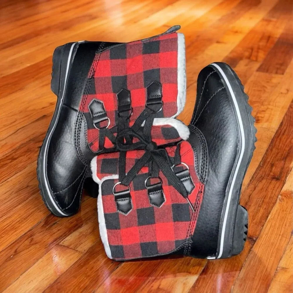 JBU by Jambu Women's Brenda Weather Ready Snow Boot Black Red Plaid Size 8